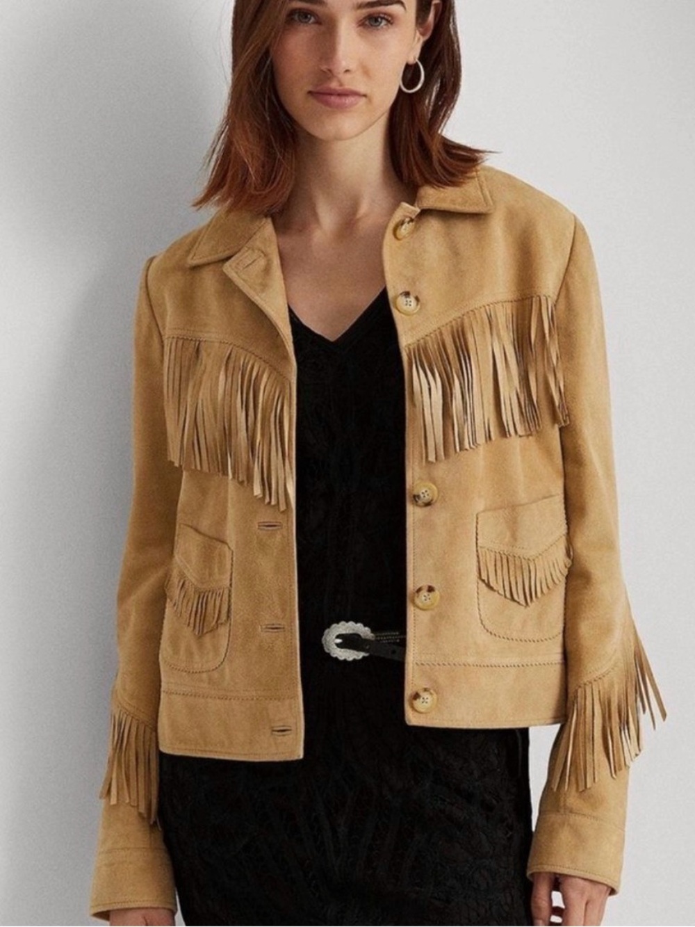 Lauren by Ralph Lauren 100% Genuine  Suede Western Fringe Jacket